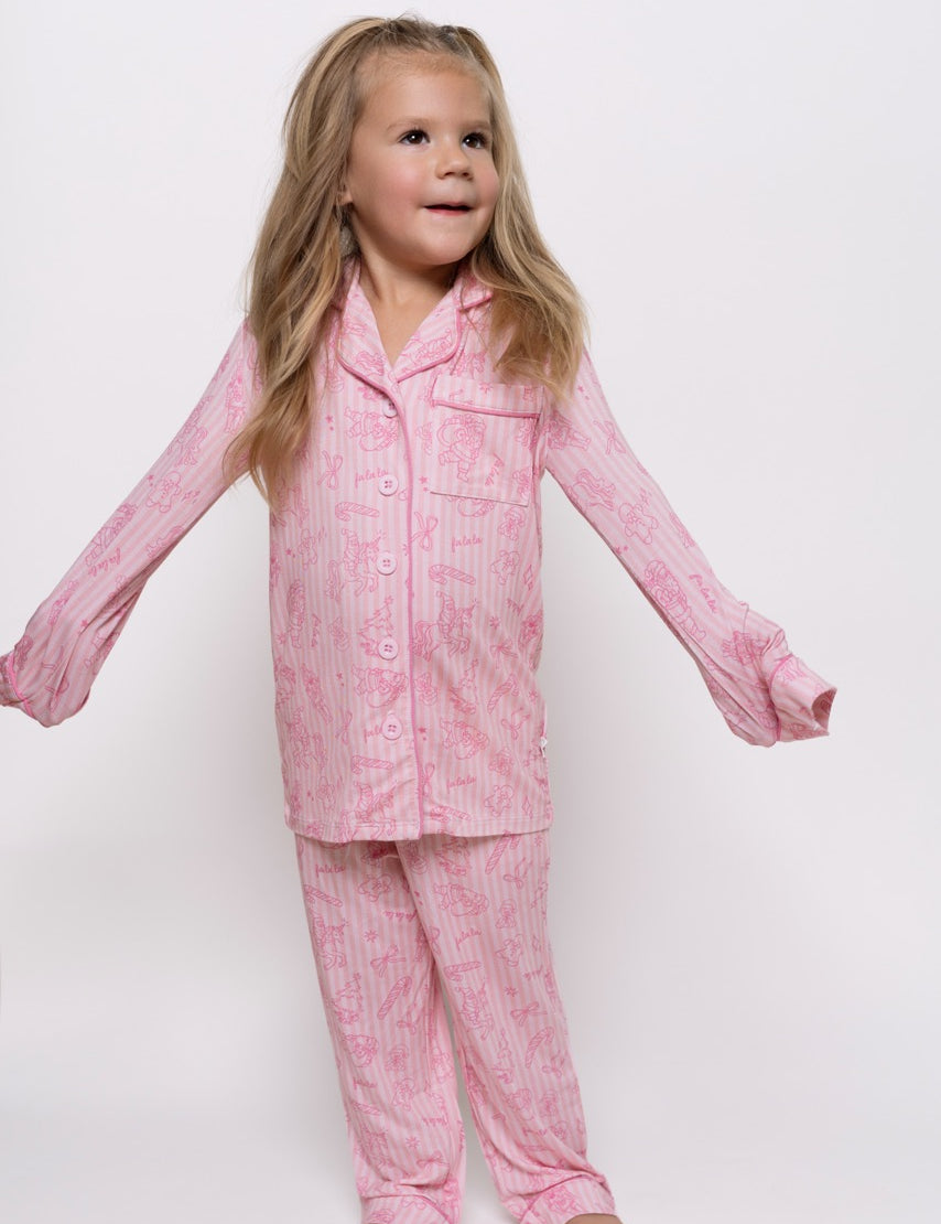 Pink Christmas Kids Button Up