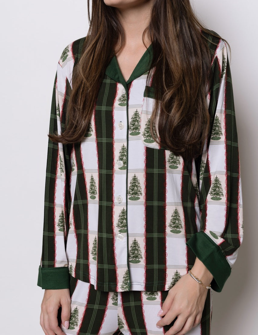 Christmas Tree Plaid Women's Button Up